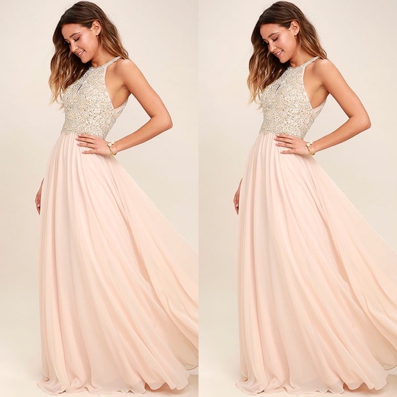 Lulus Dresses & Skirts - Beaded rhinestone maxi dress gown champagne